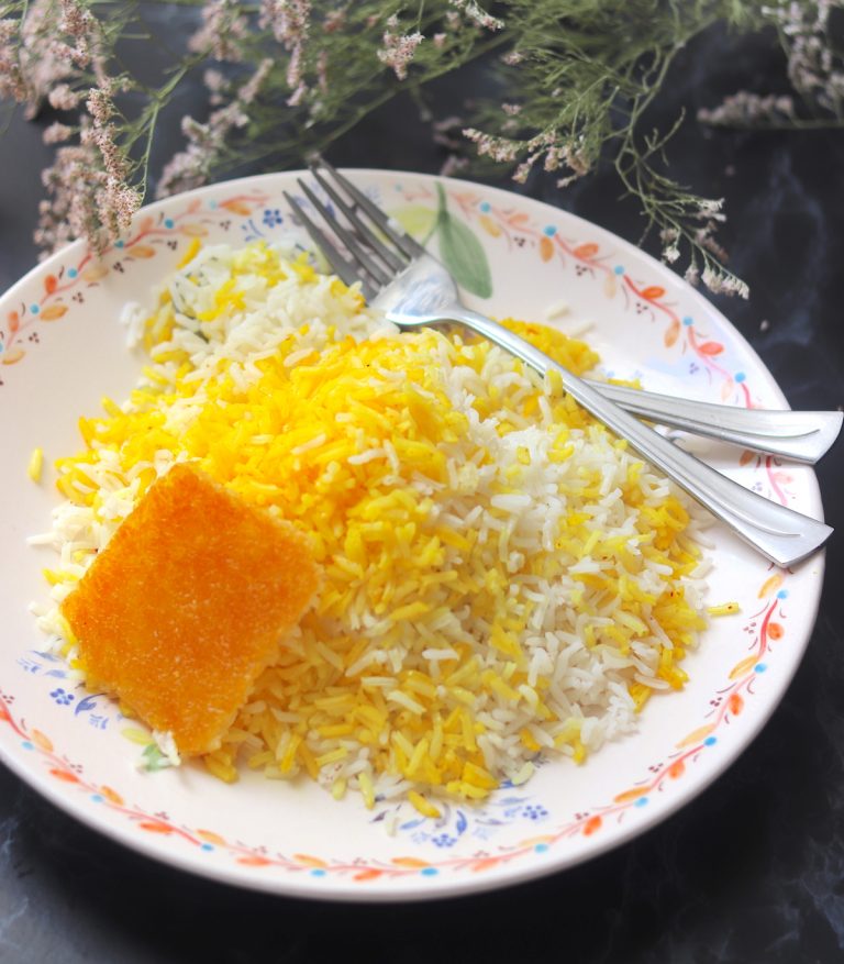 Cooked saffron rice in a plate