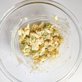 Stir all the ingredients well. And put the egg salad for one hour in a refrigerator. It can give the salad a great flavor.