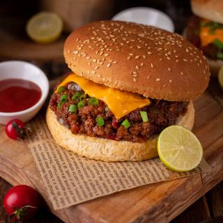 Sloppy Joe is usually served with burger buns. Put the beef inside a bun and cover it with cheese. You can also add lettuce, spring onions, pickled onions, some dill, hot sauce, chips, or anything you desire to your sandwich. Enjoy!