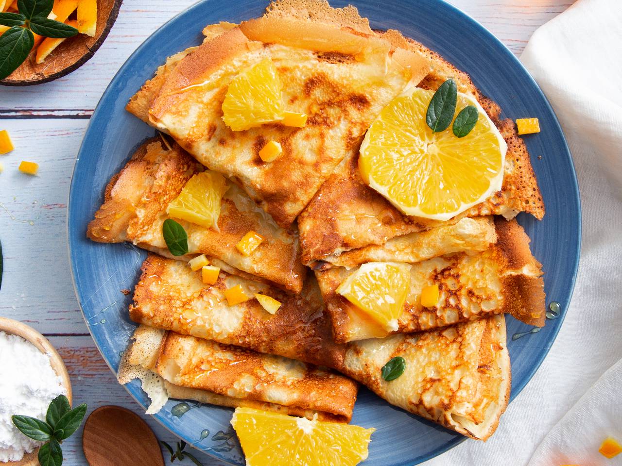 Best breakfast crepe with honey and orange