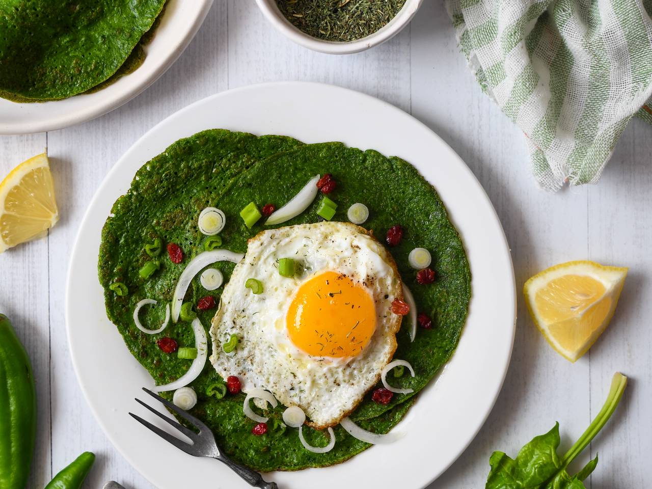 Fried Eggs Breakfast Spinach Crepes
