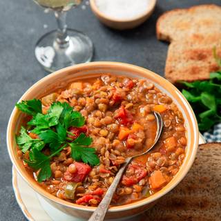 You can use pieces of toasted bread alongside this soup. 