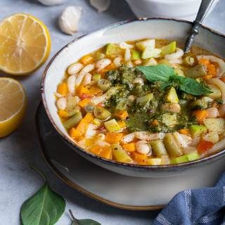 Our diet vegetable soup is ready. Serve this soup with some pesto sauce and enjoy!
