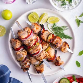 Greek Lemon Chicken Skewers with Tzatziki Sauce