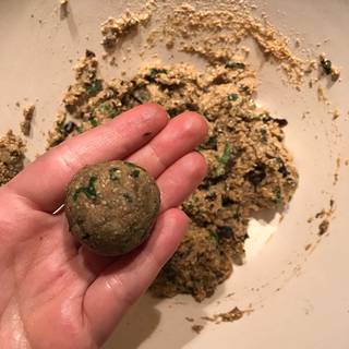 Form the mixture to 12 balls by rolling tightly in your hands.