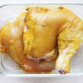 Flavor chicken with salt, pepper and turmeric, cover and leave it in fridge for couple of hours (if you don’t have time just leave it outside while preparing other ingredients).