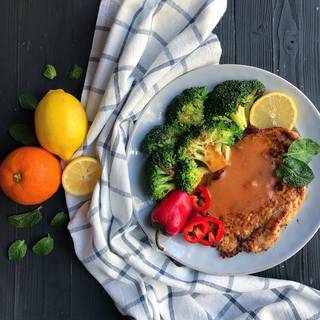 Now serve your grilled chicken and cooked broccoli with homemade espagnole sauce and enjoy.