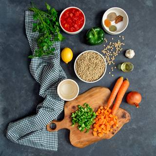 Chop carrots and onions and measure the rest of the ingredients.