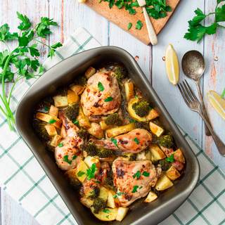 Let chicken bake for 45 minutes and get gold. To know whether it is cooked or not, using a fork is helpful. Press down one part of the chicken with the fork, and if it went down smoothly, it means it's cooked.