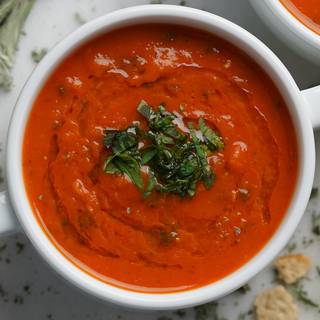 Pour the soup into a serving dish. You can decorate it with some fresh basil leaves and olive oil.