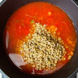 Now you can add lentils. If you were looking to speed up your cooking process, you could have soaked your lentils in water from before. 
