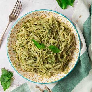 If you want to have this sauce with your pasta (it's my favorite meal!), you need to cook the pasta in water until it's soft, drain it and then mix it with the pesto sauce.