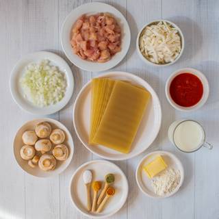 First, prepare ingredients. Then dice chickens and onion.